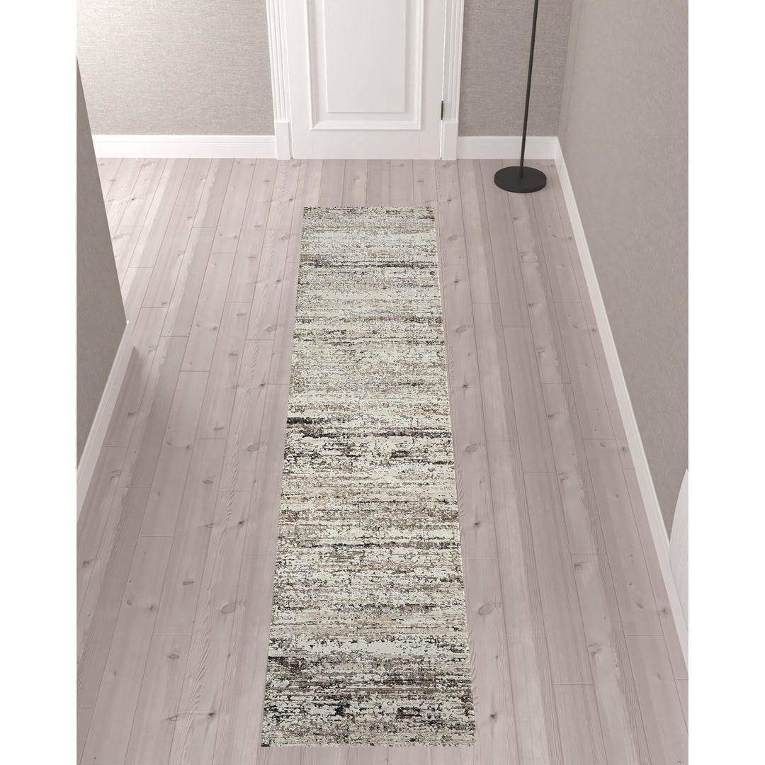 2 X 8 Beige Abstract Distressed Runner Rug Image 3