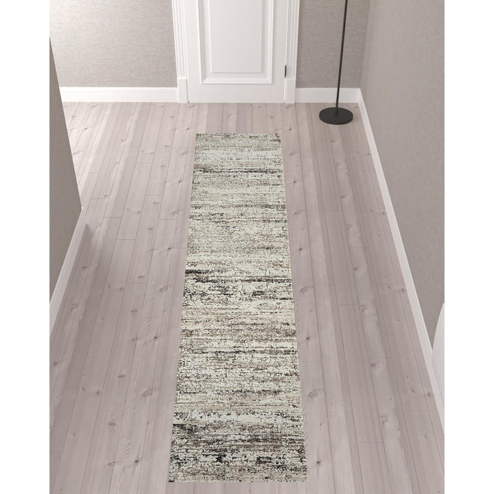 2 X 8 Beige Abstract Distressed Runner Rug Image 3