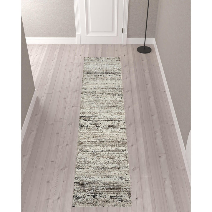 2 X 8 Beige Abstract Distressed Runner Rug Image 1