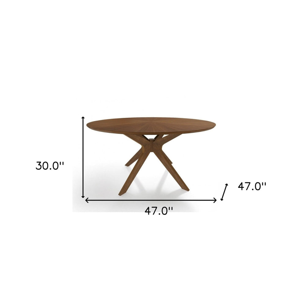 47" Walnut Round Sunburst Veneer Top Dining Image 2