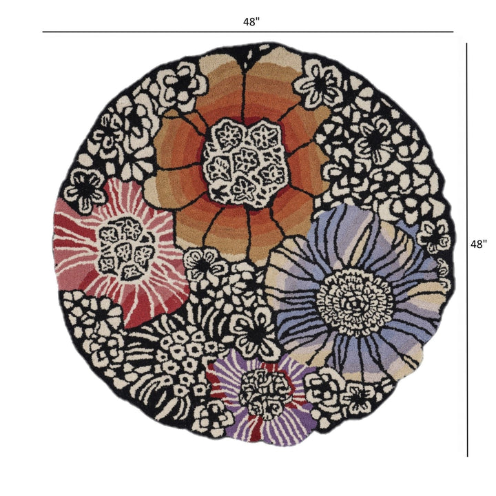 4 Round Red and Black Floral Area Rug Image 2