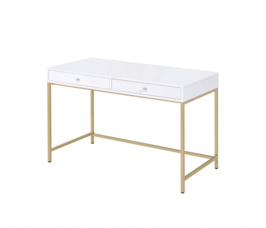 47" White and Gold Computer Desk With Two Drawers Image 1