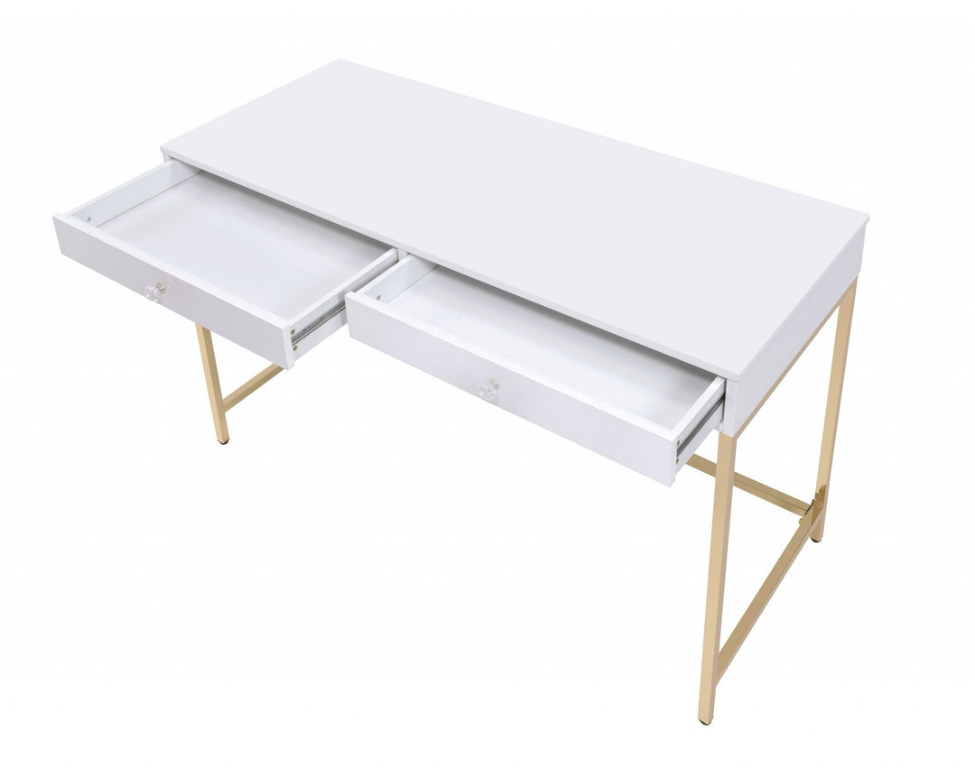 47" White and Gold Computer Desk With Two Drawers Image 3