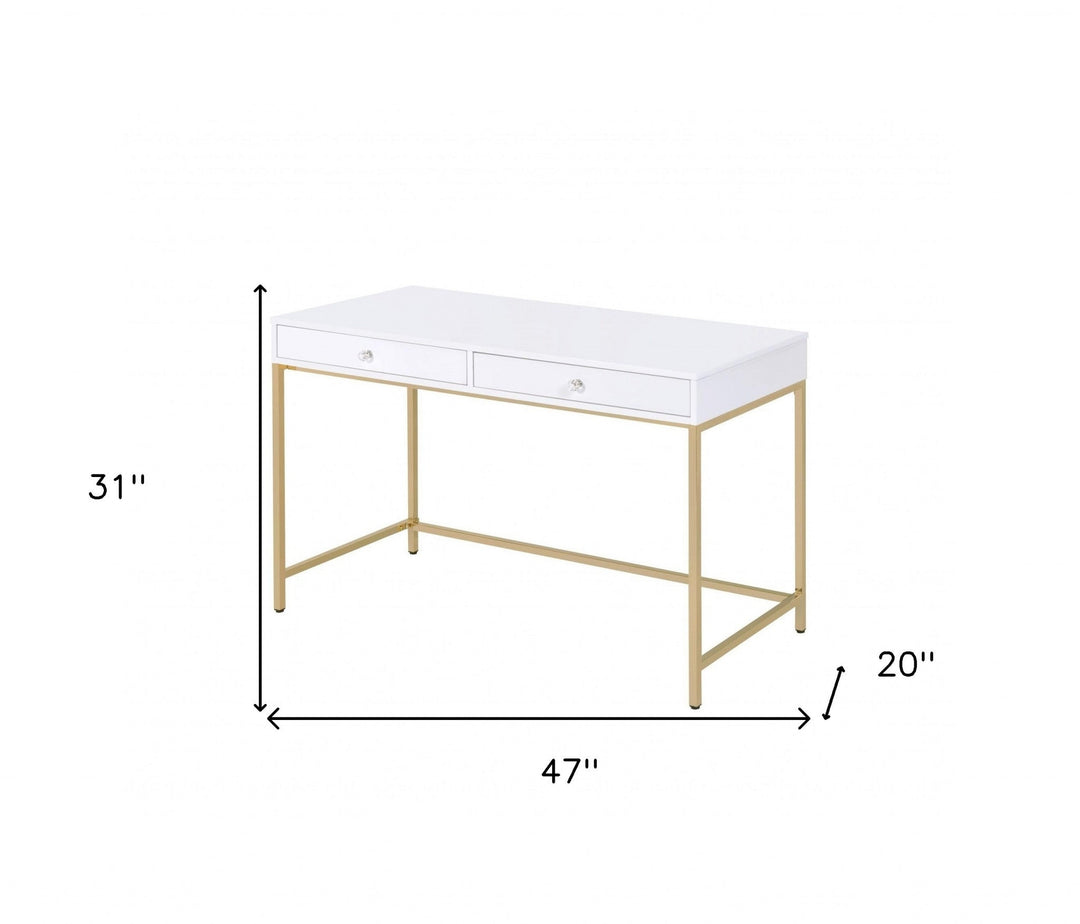 47" White and Gold Computer Desk With Two Drawers Image 4