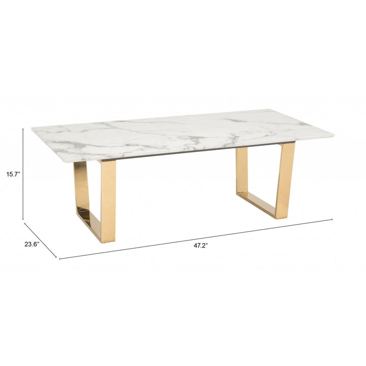 47" White And Gold Faux Marble And Steel Coffee Table Image 1