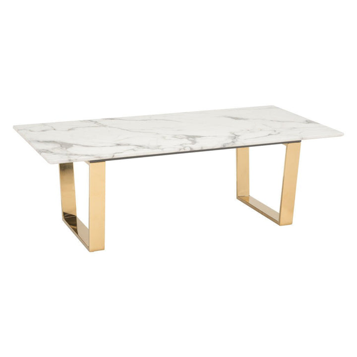 47" White And Gold Faux Marble And Steel Coffee Table Image 3