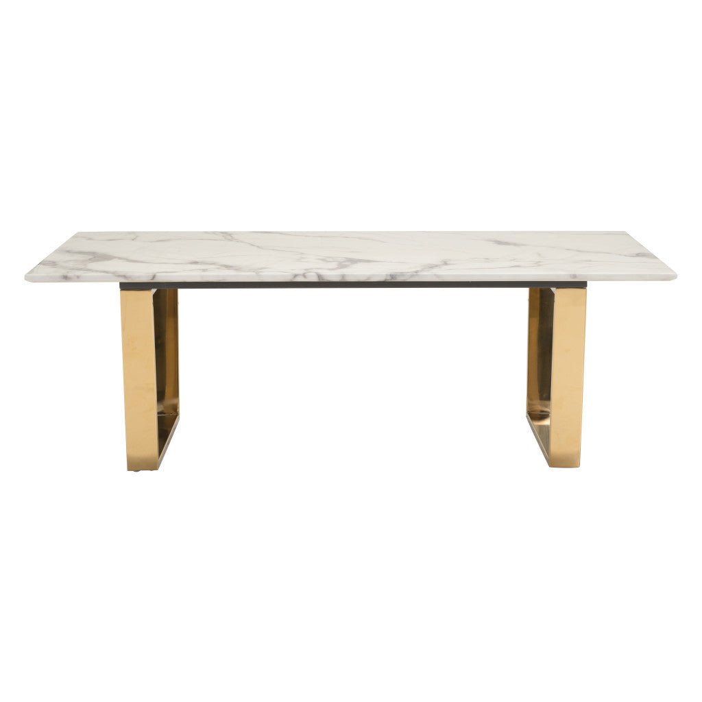 47" White And Gold Faux Marble And Steel Coffee Table Image 4