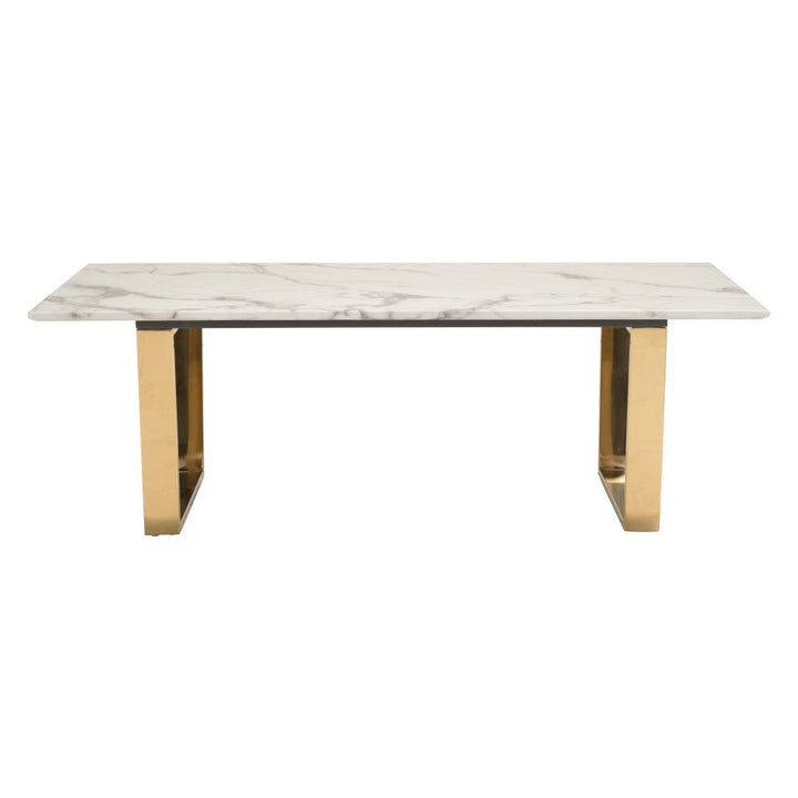 47" White And Gold Faux Marble And Steel Coffee Table Image 4