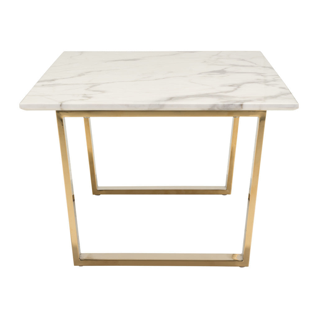 47" White And Gold Faux Marble And Steel Coffee Table Image 8