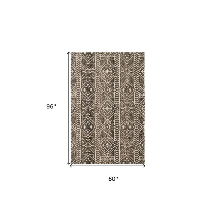 5 X 8 Brown Taupe And Ivory Striped Stain Resistant Area Rug Image 5