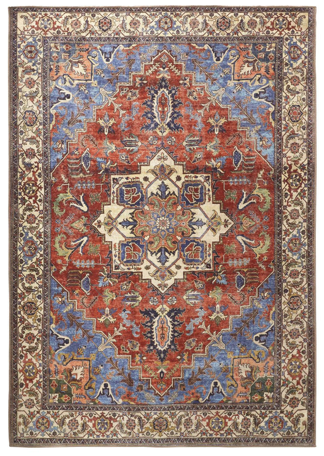 5 X 8 Blue Red And Ivory Floral Area Rug Image 3