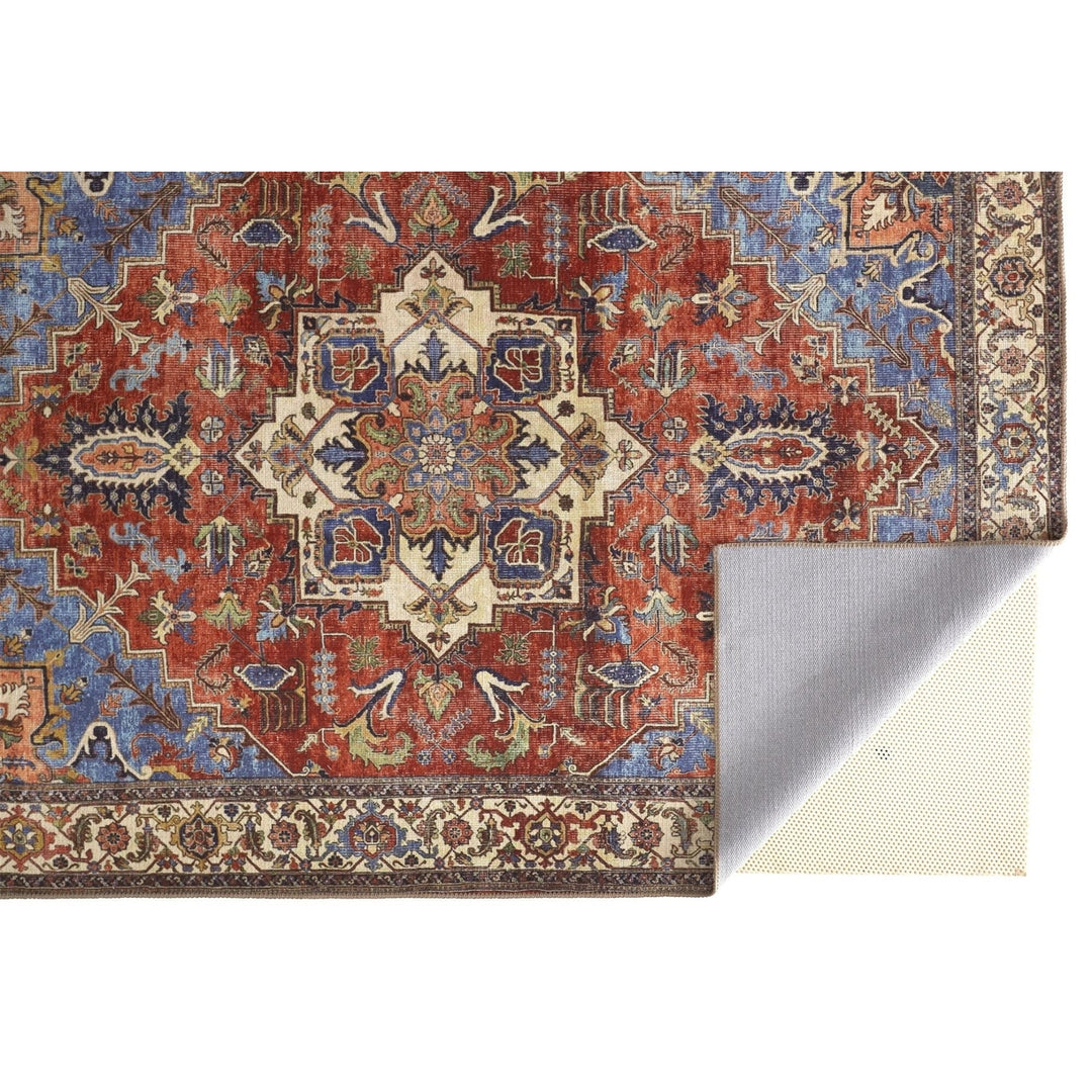 5 X 8 Blue Red And Ivory Floral Area Rug Image 12