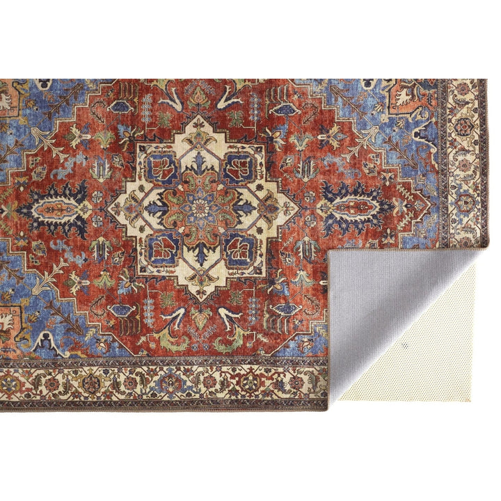 5 X 8 Blue Red And Ivory Floral Area Rug Image 12