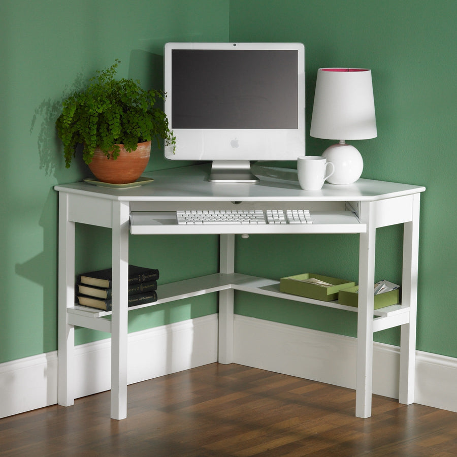 48" White Solid Wood Corner Writing Desk Image 1