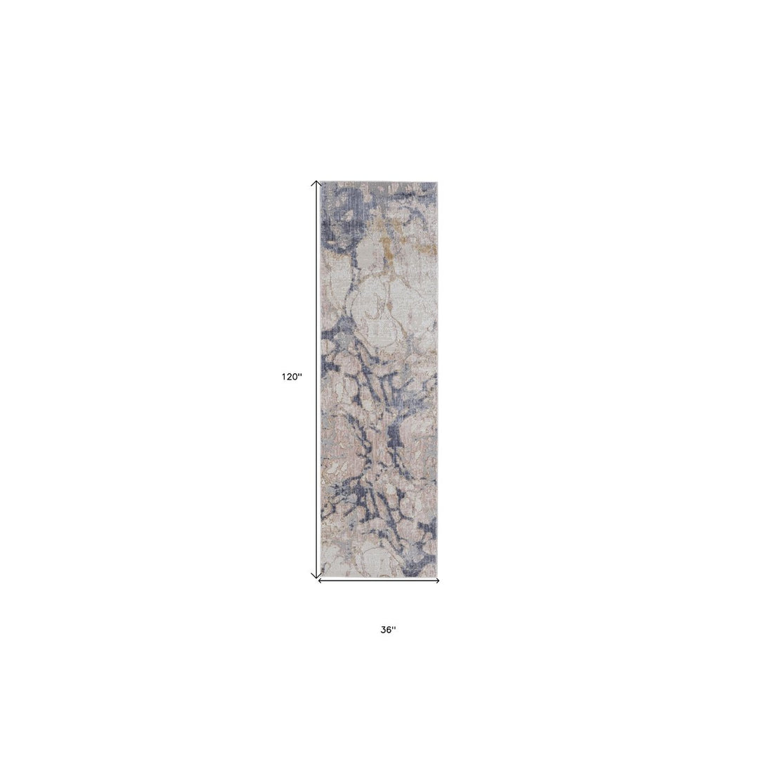 5 X 8 Ivory And Blue Abstract Power Loom Distressed Area Rug Image 12