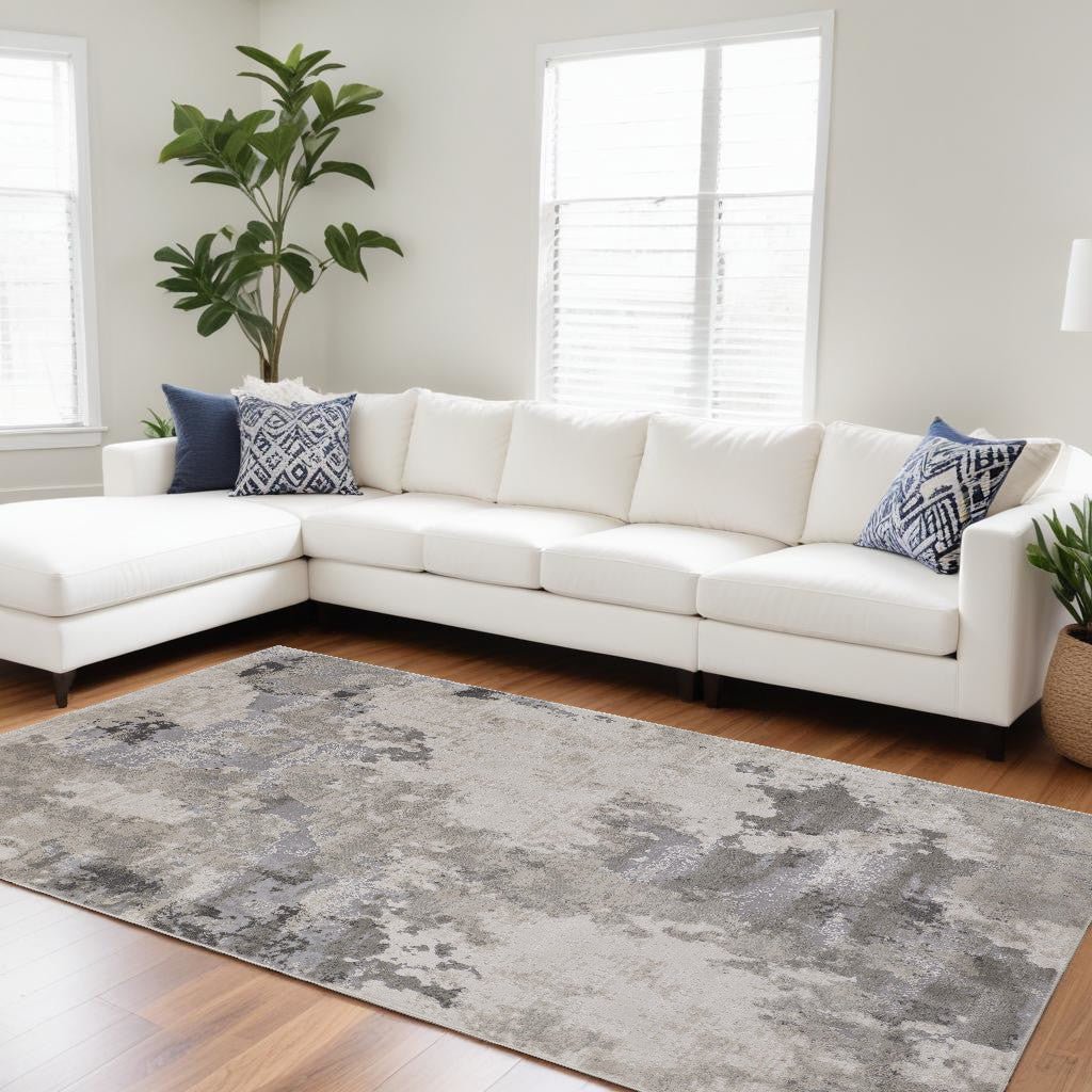 5 X 8 Ivory And Gray Abstract Stain Resistant Area Rug Image 3