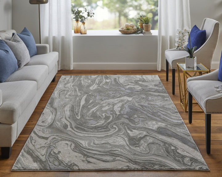 5 X 8 Gray Ivory And Silver Abstract Stain Resistant Area Rug Image 8