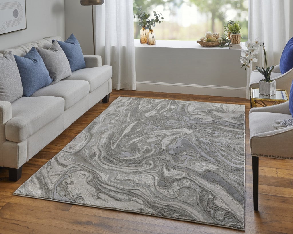 5 X 8 Gray Ivory And Silver Abstract Stain Resistant Area Rug Image 9