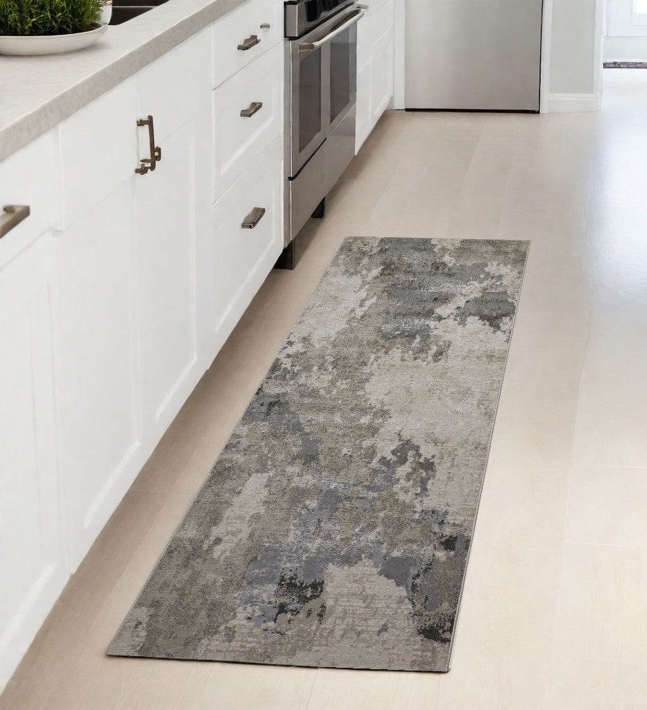 5 X 8 Ivory And Gray Abstract Stain Resistant Area Rug Image 5