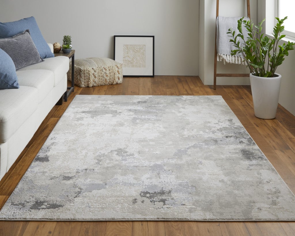 5 X 8 Ivory And Gray Abstract Stain Resistant Area Rug Image 6