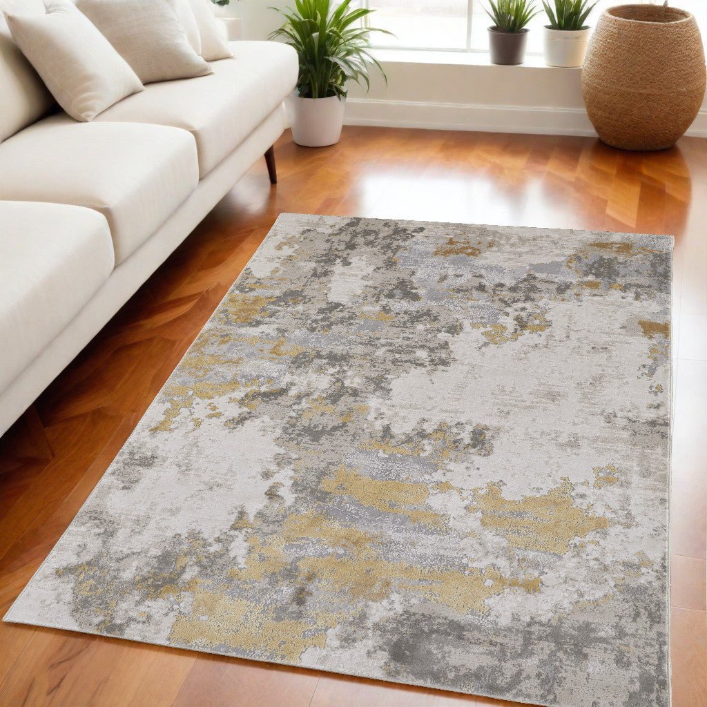 5 X 8 Ivory Gold And Gray Abstract Stain Resistant Area Rug Image 2