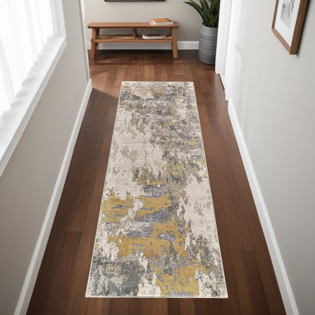 5 X 8 Ivory Gold And Gray Abstract Stain Resistant Area Rug Image 6