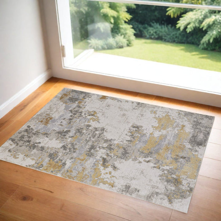 5 X 8 Ivory Gold And Gray Abstract Stain Resistant Area Rug Image 8