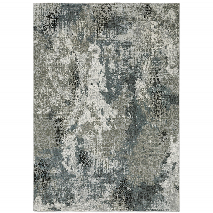 5 X 8 Ivory Grey Charcoal Blue And Navy Abstract Power Loom Stain Resistant Area Rug Image 1