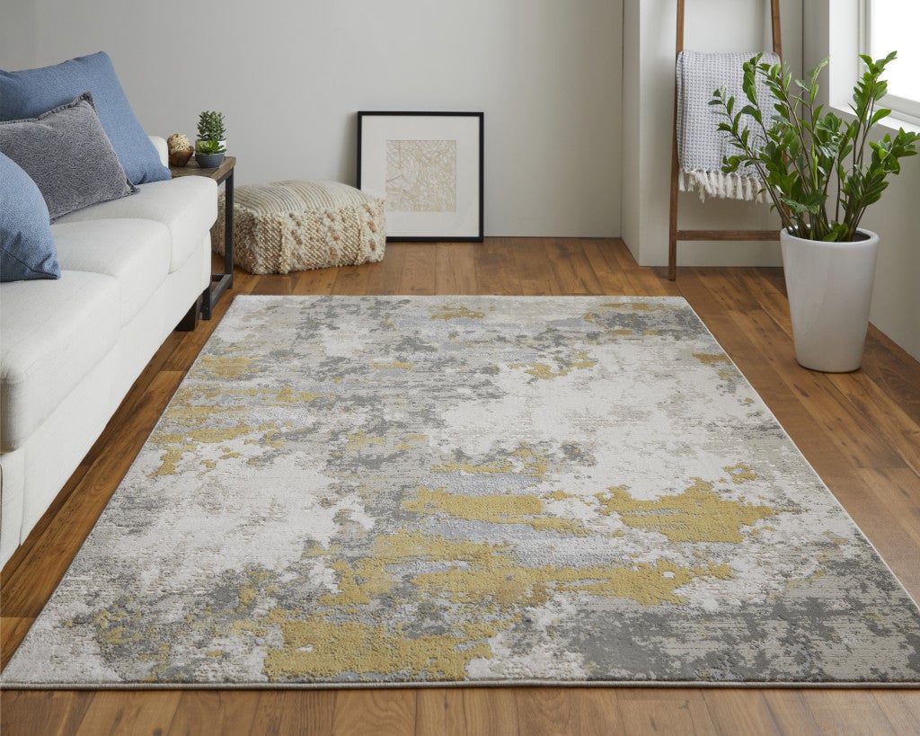 5 X 8 Ivory Gold And Gray Abstract Stain Resistant Area Rug Image 9