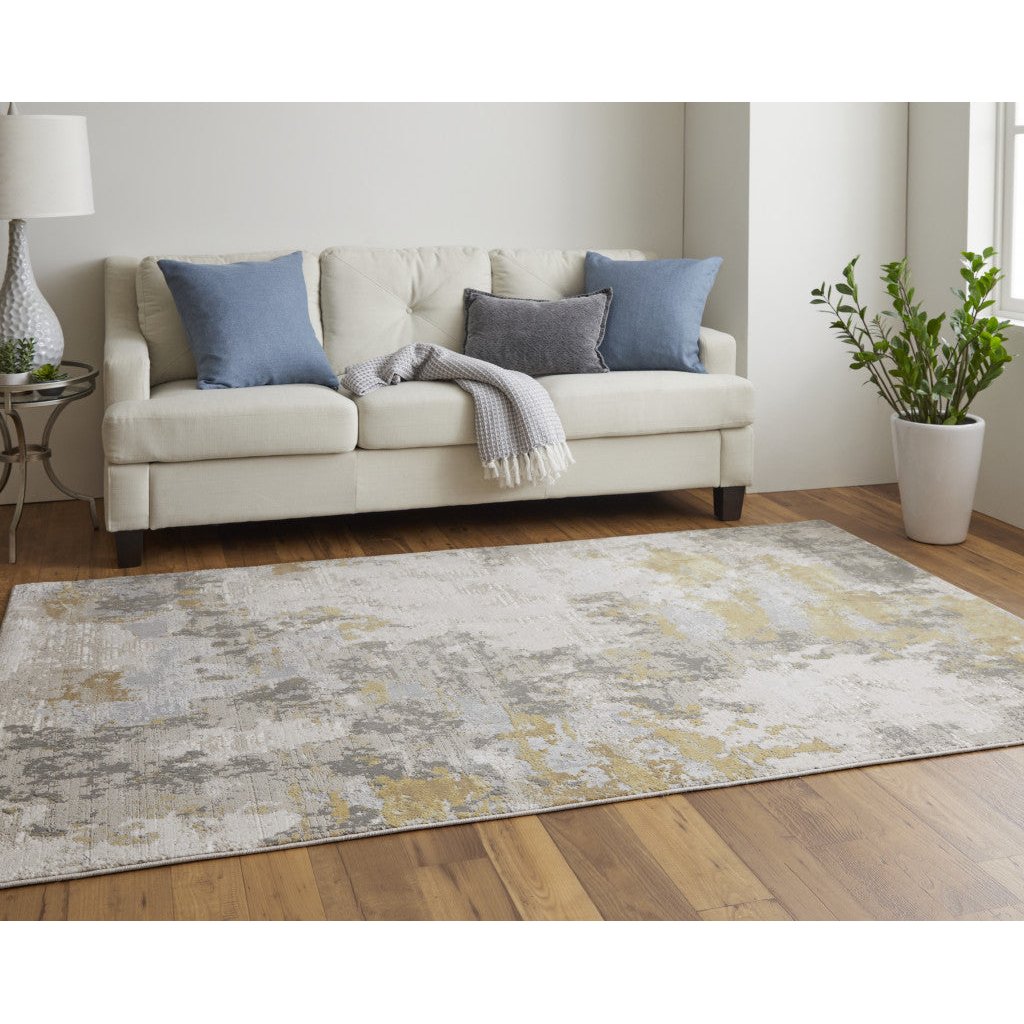 5 X 8 Ivory Gold And Gray Abstract Stain Resistant Area Rug Image 11