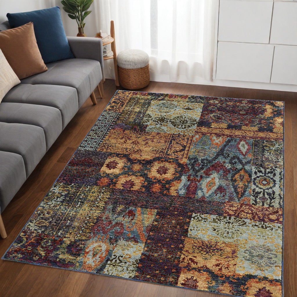 5 x 7 Blue and Gold Abstract Power Loom Area Rug Image 5