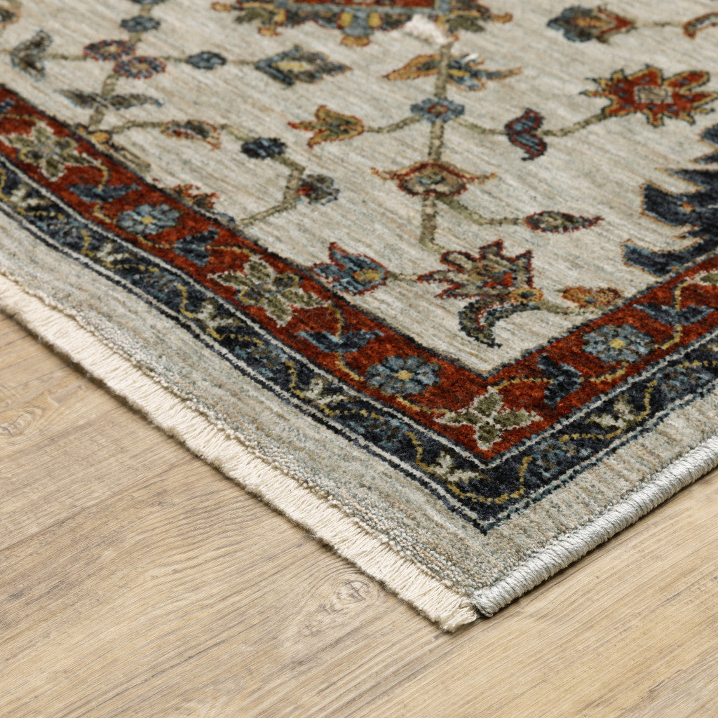 5 X 8 Beige Rust Red Blue Gold And Grey Oriental Power Loom Stain Resistant Area Rug With Fringe Image 3