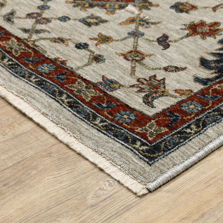 5 X 8 Beige Rust Red Blue Gold And Grey Oriental Power Loom Stain Resistant Area Rug With Fringe Image 3