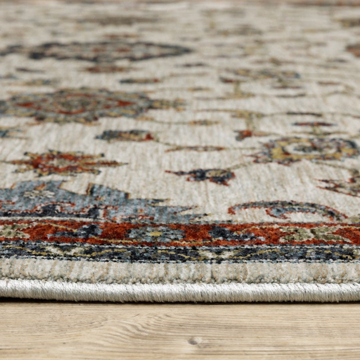 5 X 8 Beige Rust Red Blue Gold And Grey Oriental Power Loom Stain Resistant Area Rug With Fringe Image 4