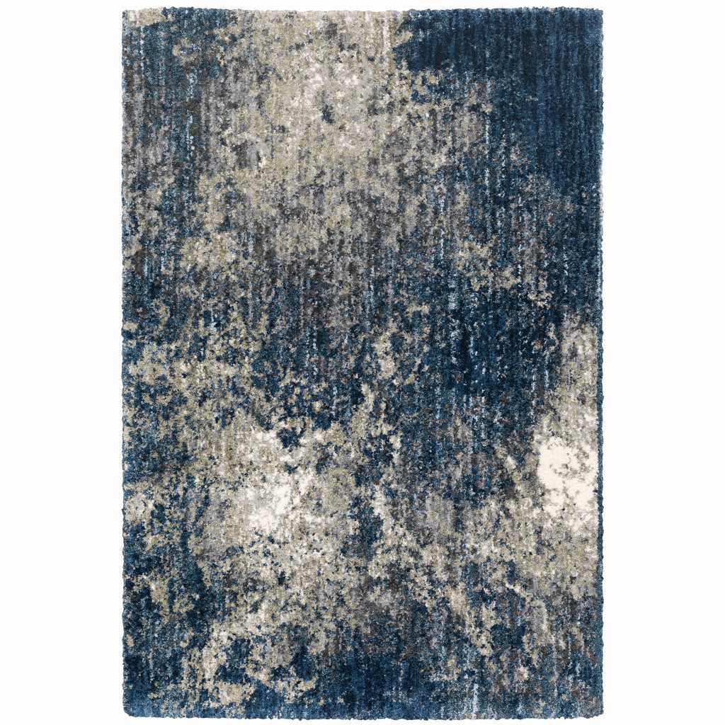 5 X 8 Blue And Grey Abstract Shag Power Loom Stain Resistant Area Rug Image 1