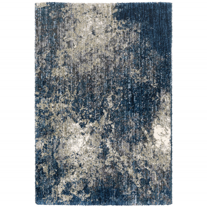 5 X 8 Blue And Grey Abstract Shag Power Loom Stain Resistant Area Rug Image 1