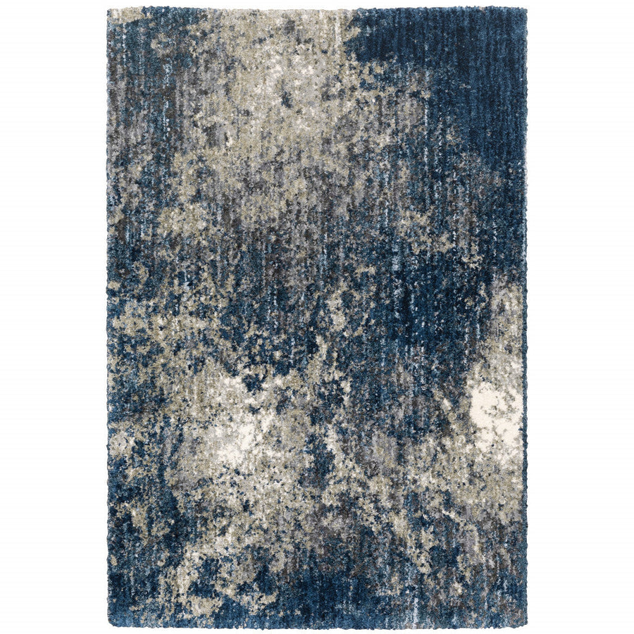 5 X 8 Blue And Grey Abstract Shag Power Loom Stain Resistant Area Rug Image 1