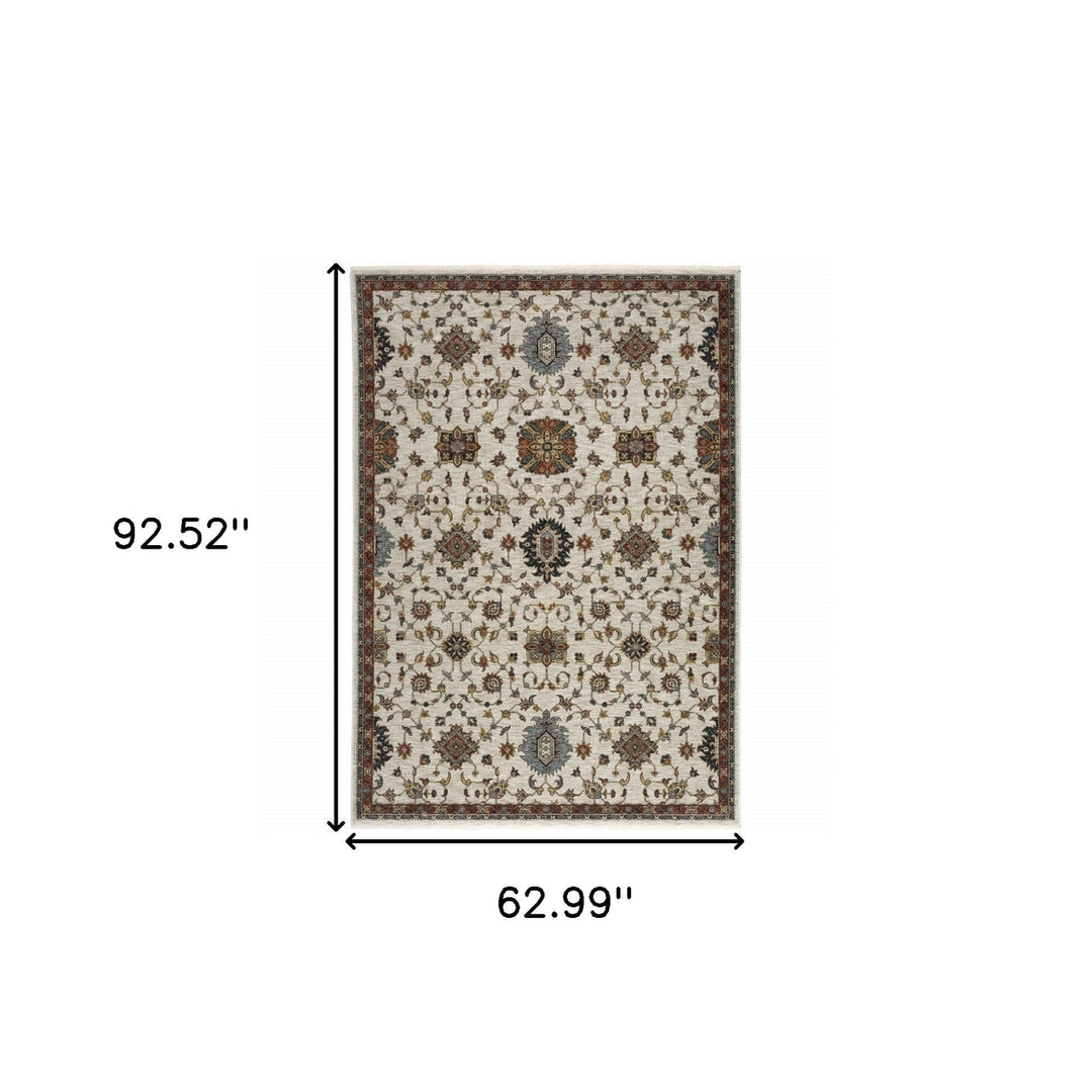 5 X 8 Beige Rust Red Blue Gold And Grey Oriental Power Loom Stain Resistant Area Rug With Fringe Image 11