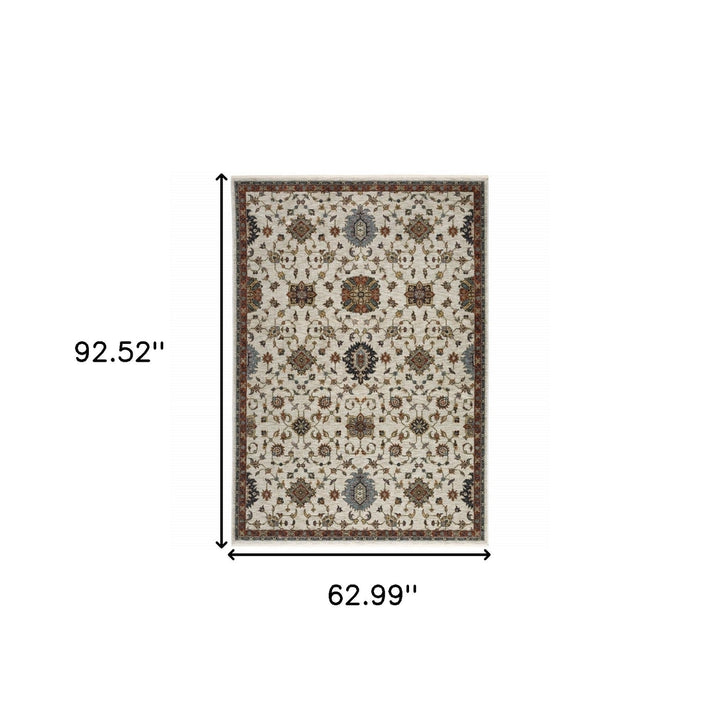 5 X 8 Beige Rust Red Blue Gold And Grey Oriental Power Loom Stain Resistant Area Rug With Fringe Image 11