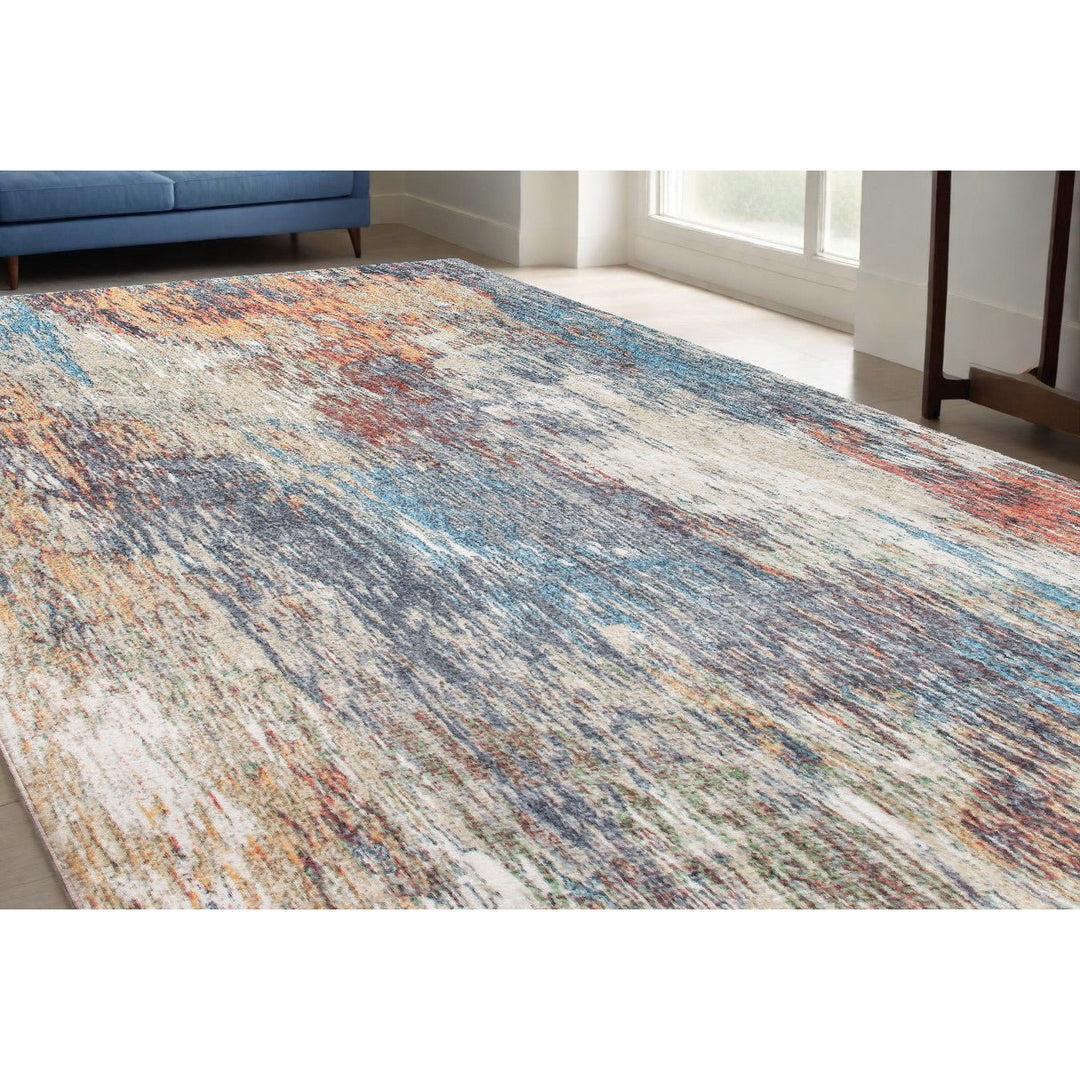 5 x 8 Blue and Beige Abstract Area Rug Image 6