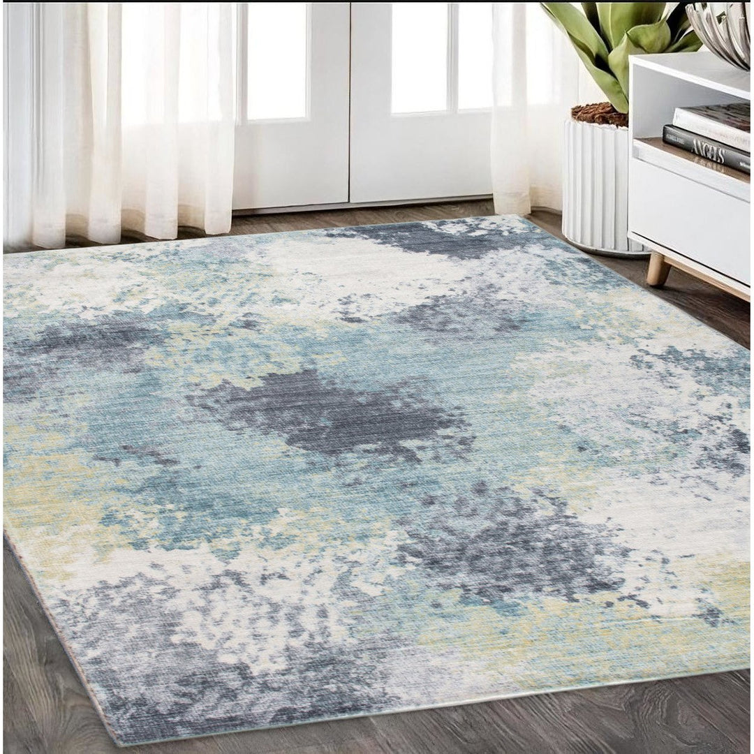 5 x 8 Blue and Ivory Abstract Area Rug Image 6