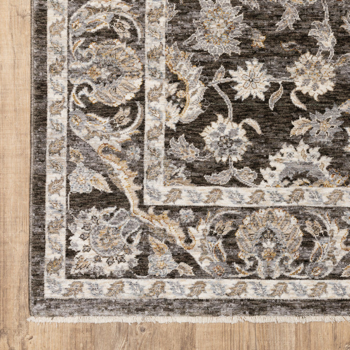 5 X 8 Grey And Ivory Oriental Power Loom Stain Resistant Area Rug With Fringe Image 8