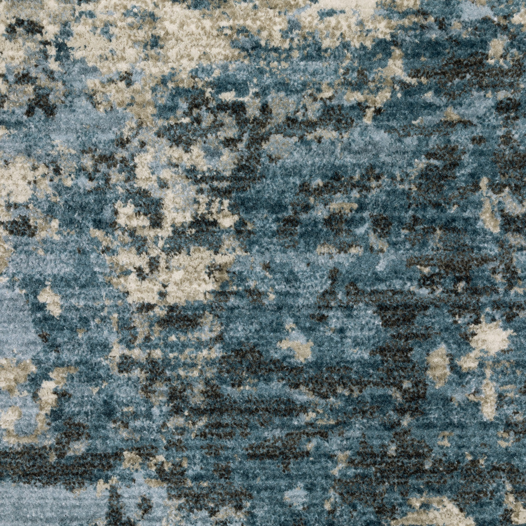 6 X 9 Blue Grey Ivory Light Blue And Dark Blue Abstract Power Loom Stain Resistant Area Rug With Fringe Image 6