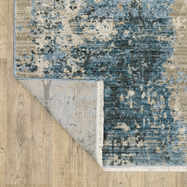 6 X 9 Blue Grey Ivory Light Blue And Dark Blue Abstract Power Loom Stain Resistant Area Rug With Fringe Image 7