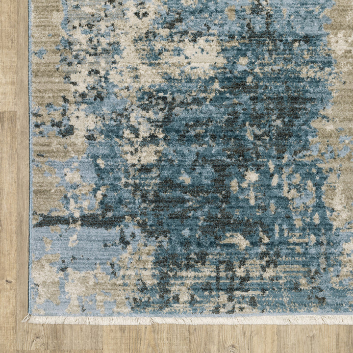 6 X 9 Blue Grey Ivory Light Blue And Dark Blue Abstract Power Loom Stain Resistant Area Rug With Fringe Image 8