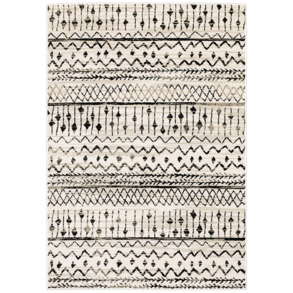 8 X 10 Ivory And Black Eclectic Patterns Indoor Area Rug Image 3