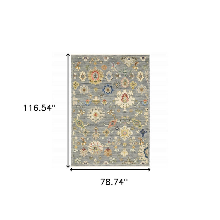 6 X 9 Grey Ivory Gold Salmon Red Blue And Green Oriental Power Loom Stain Resistant Area Rug With Fringe Image 9