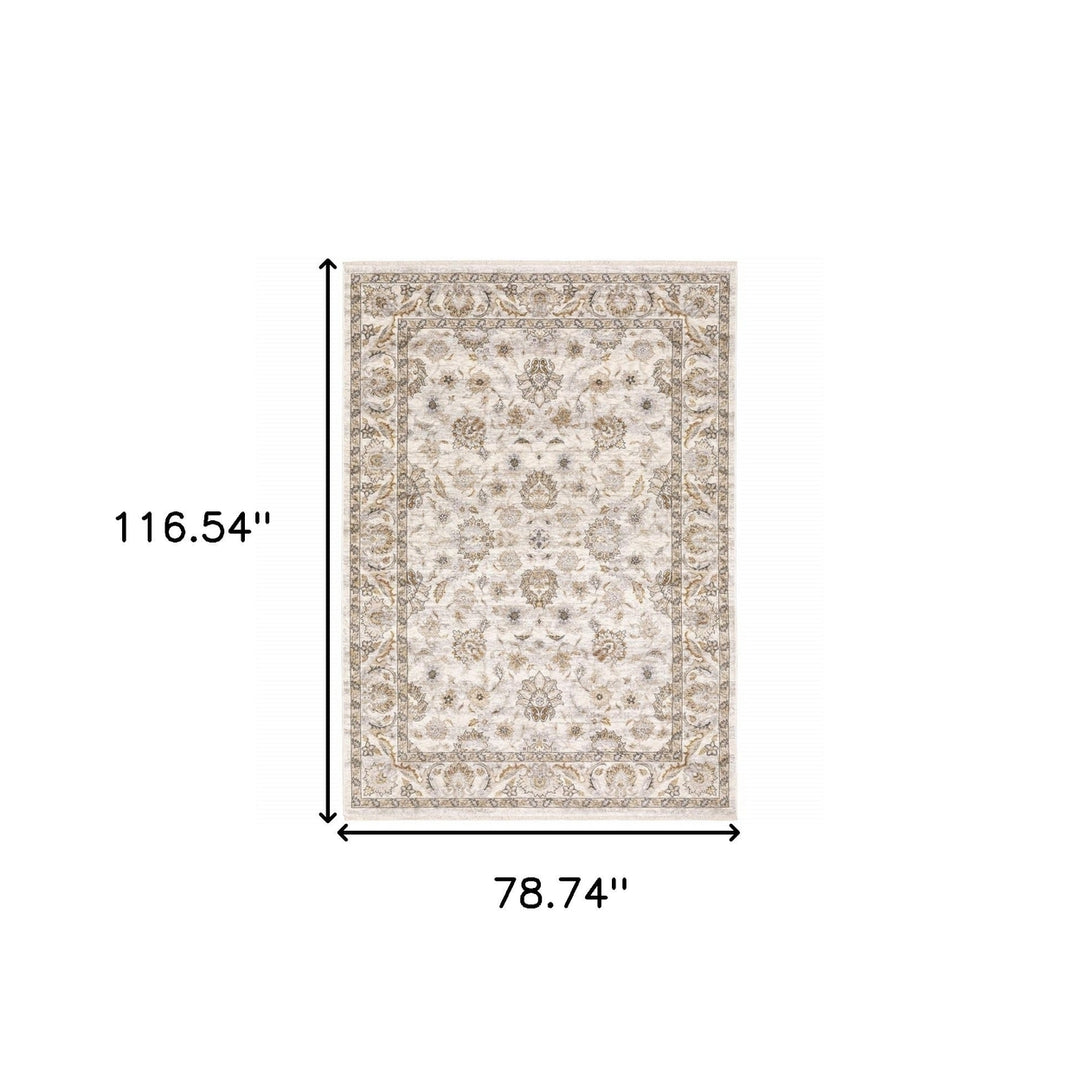 6 X 9 Ivory And Grey Oriental Power Loom Stain Resistant Area Rug With Fringe Image 11