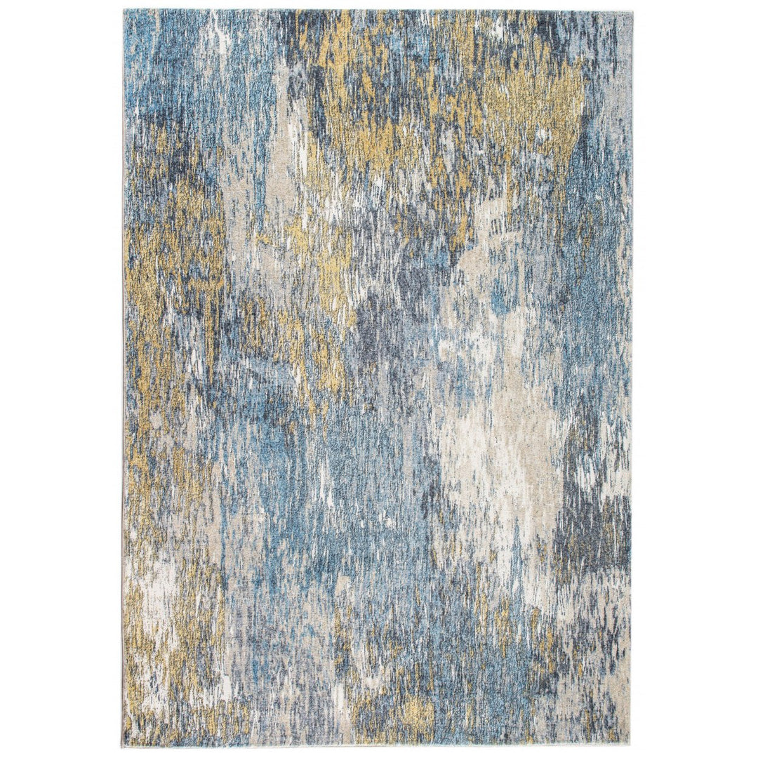 6 x 9 Blue and Gold Abstract Area Rug Image 1