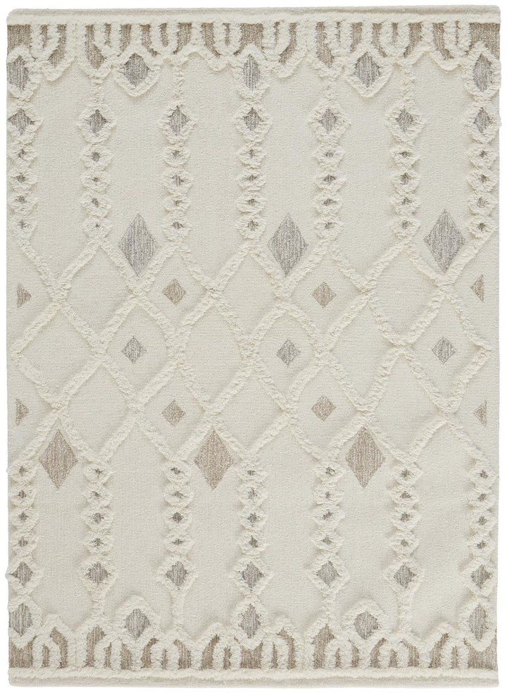 5 X 8 Ivory Tan And Silver Wool Geometric Tufted Handmade Stain Resistant Area Rug Image 5